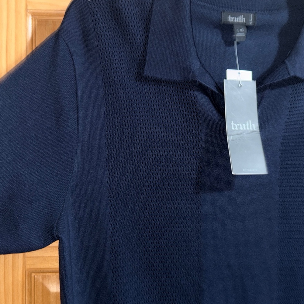NWT Truth By Republic Men's Short Sleeve Pointelle Polo Sweater-Night Life-L - Picture 4 of 8
